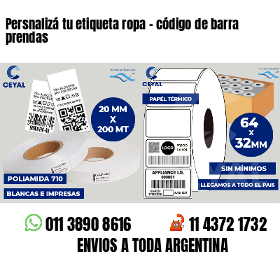 Persnalizá tu etiqueta ropa - código de barra prendas