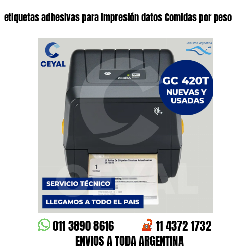 etiquetas adhesivas para impresión datos Comidas por peso