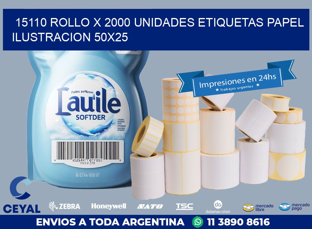 15110 ROLLO X 2000 UNIDADES ETIQUETAS PAPEL ILUSTRACION 50X25