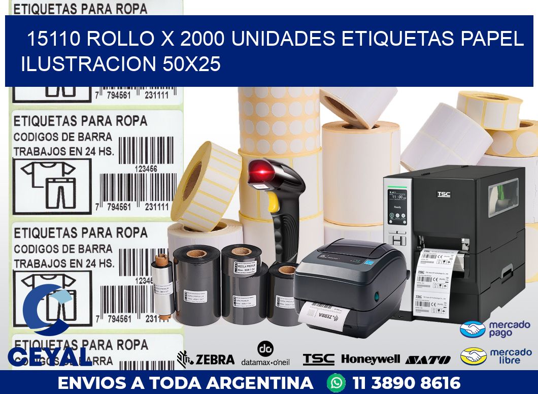 15110 ROLLO X 2000 UNIDADES ETIQUETAS PAPEL ILUSTRACION 50X25