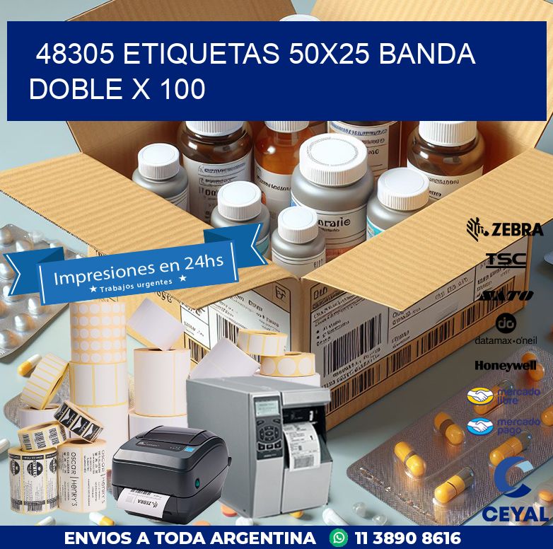 48305 ETIQUETAS 50X25 BANDA DOBLE X 100