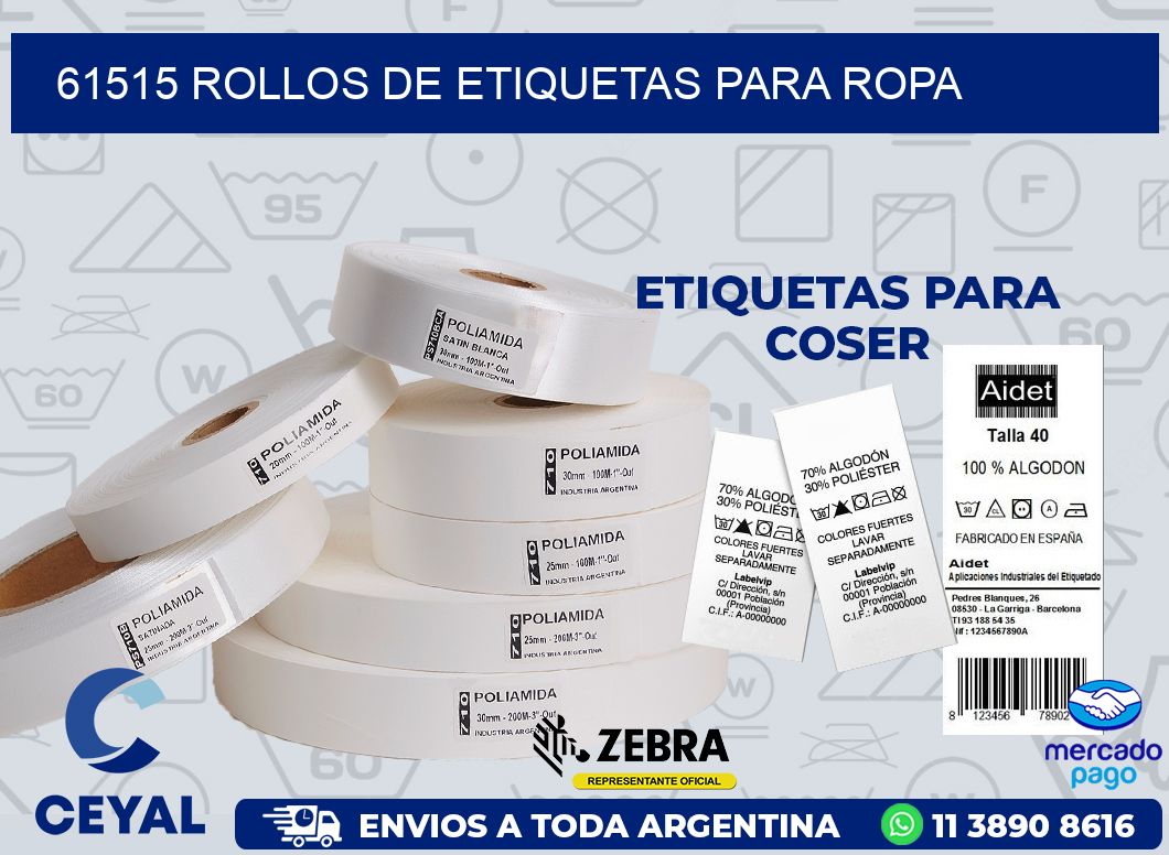 61515 ROLLOS DE ETIQUETAS PARA ROPA