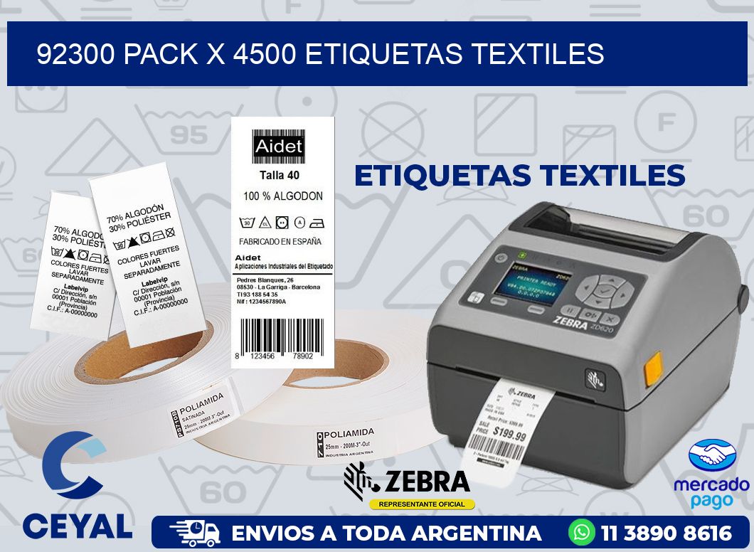92300 PACK X 4500 ETIQUETAS TEXTILES
