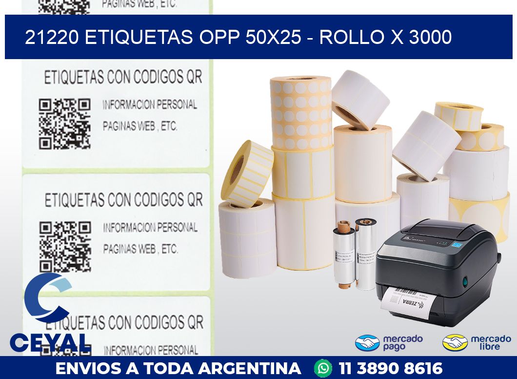21220 ETIQUETAS OPP 50X25 - ROLLO X 3000