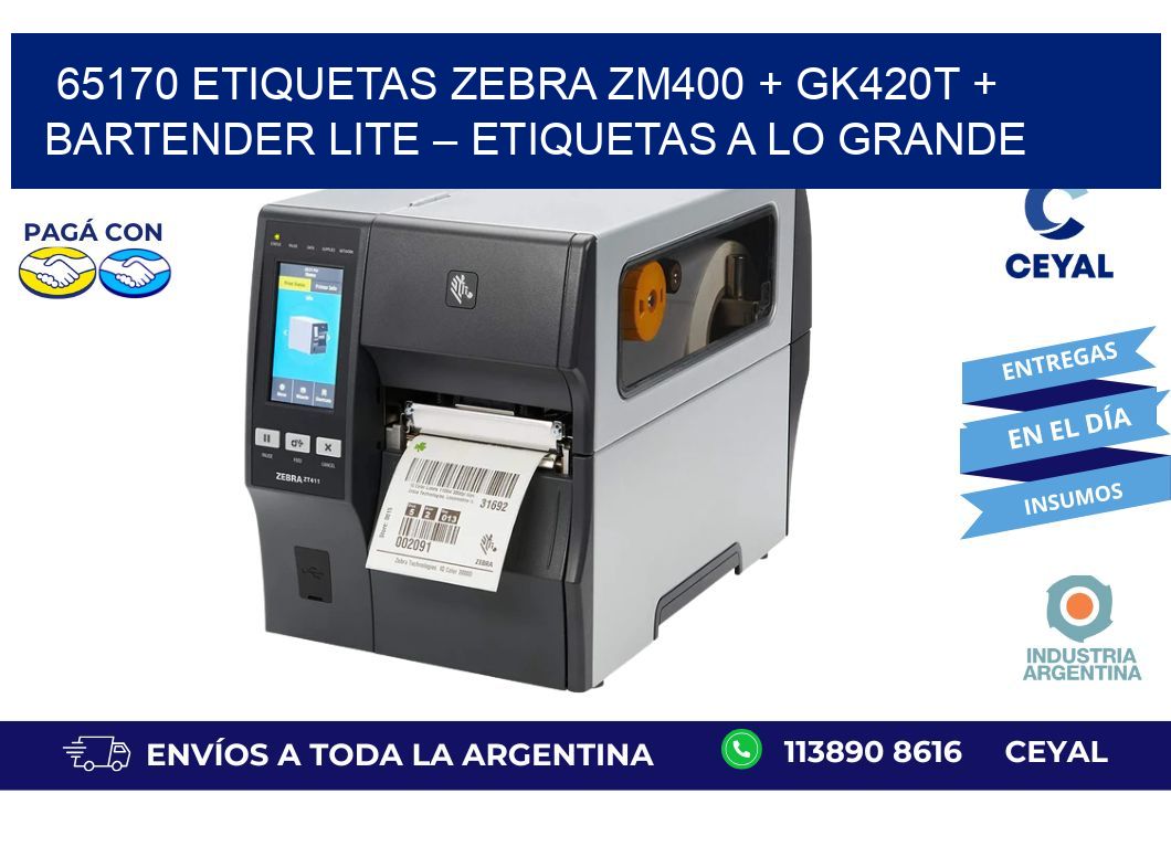 65170 ETIQUETAS Zebra ZM400 + GK420T + BarTender Lite – Etiquetas a lo grande