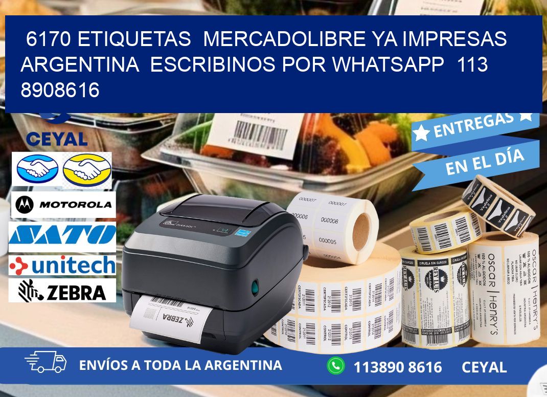 6170 ETIQUETAS  MERCADOLIBRE YA IMPRESAS ARGENTINA  ESCRIBINOS POR WHATSAPP  113 8908616